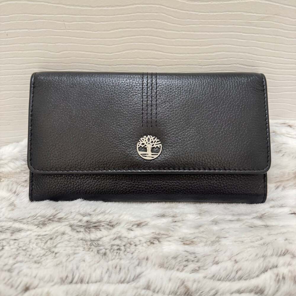 Timberland Leather RFID Flap Wallet Clutch Organizer Black